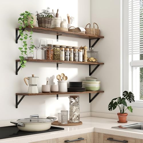 Axeman 40 Inch Floating Shelves, 8 Inch Deep Brown Wall Shelves Set of 2