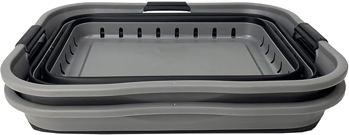 SAMMART 42 (11 Gallons) Collapsible Plastic Laundry Basket, Foldable Pop Up Storage Container/Organizer, Space Saving Hamper, Portable Bin for Dorm Room Bathroom (2, Grey/Black)