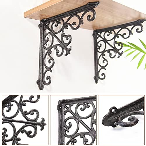 Sungmor 2PC 7.1 Inch Heavy Duty Decorative Brackets for Shelves, Vintage Victorian Cast Iron Shelf Bracket, Sturdy Black
