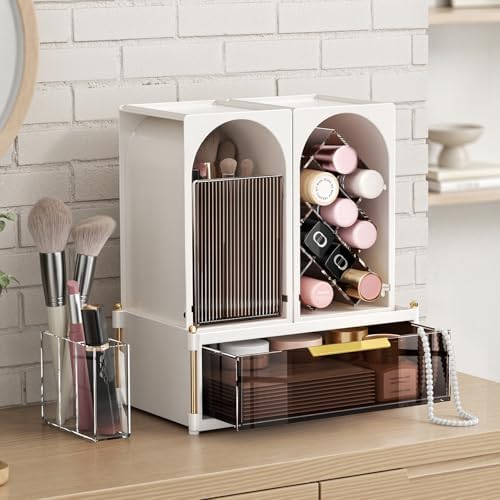 INVSSENE Stackable Makeup Organizer Countertop, Storage Perfume Skincare Cosmetic Lipstick Face Mask Makeup Brush Palett