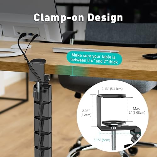 Clamp-On Cable Management Spine, No-Drill Vertebrae Wire Hider for Glass & Wood Standing Desks, Tool-Free Adjustable Des
