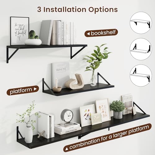 Axeman 30 Inch Floating Shelves, 10 Inch Deep Black Wall Shelves Set of 2