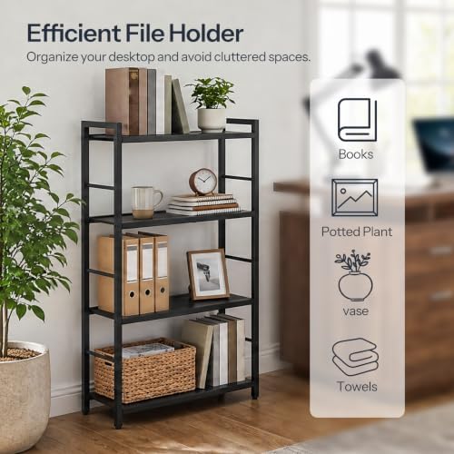 HOOBRO 4-Tier Bookshelf, Standing Tall Bookcase, Vertical Storage Shelf