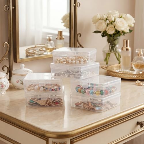 SATINIOR 300 Packs Clear Small Plastic Containers 2.9 X 2.9 X 1 Inches Transparent Storage Box with Hinged Lid in Bulk f