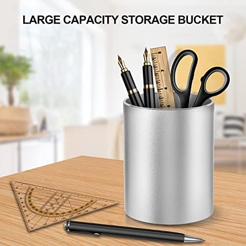 Desktop Pen Holder and Pencil Holder, Metal Desktop Pen Holder, Makeup Brush Holder, Pencil Cup, Desktop Stationery Storage Box, Suitable for Office and Home Use, 3.9 × 3.14 inches (Silver)