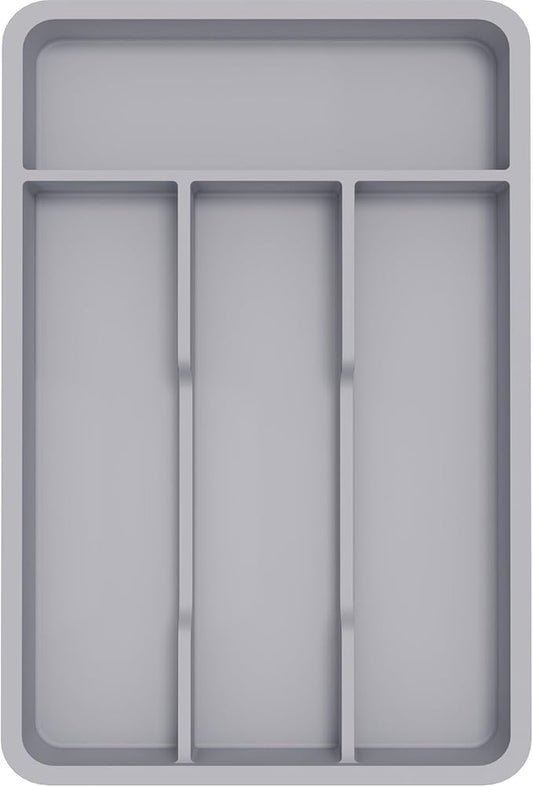 Lifewit Silverware Drawer Organizer Tray, Plastic Cutlery Storage for Kitchen, Flatware and Utensil Holder Divider for Spoons Forks Knives Tableware, 7.8 x 12.4", 4 Slots, Gray