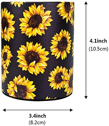 Sunflower Pen Cup, Premium PU Leather Pencil Holder, Women Makeup Brush Holder, Ideal Desk Organizer Gift for Office/Classroom/Home
