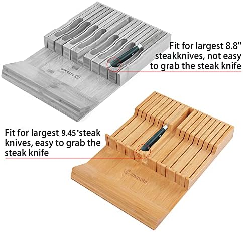Utoplike In-drawer Knife Block Bamboo Kitchen Knives Drawer Organizer Large