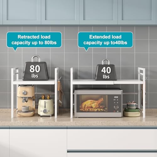 DOLALIKE Expandable Microwave Stand Kitchen Countertop Organizer, White