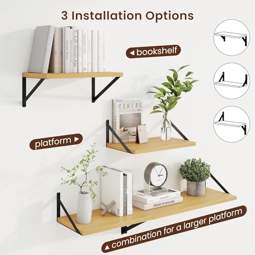 Axeman Deep Floating Shelves, 16'' x 10'' Oak Wall Shelves Set of 2
