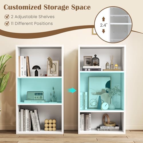 GOFLAME 3 Tier Small Open Bookshelf Set of 2, Short Bookcase with 2 Adjustable Shelves, Multifunctional Storage Cabinet,