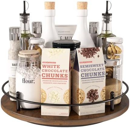 12" Lazy Susan Turntable Organizer,Round Wooden Lazy Susan Organization and Rotating Spice Rack for Dining Table,Pantry,