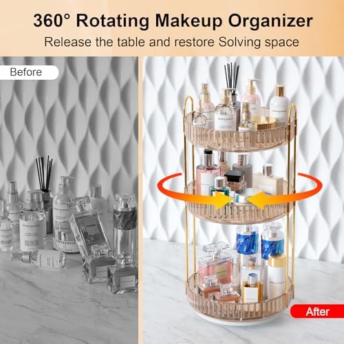 GTI 360°Rotating Makeup Organizer, 3 Tier Large Capacity Perfume Cosmetics Skincare Vanity Organizers,Bathroom Counter O