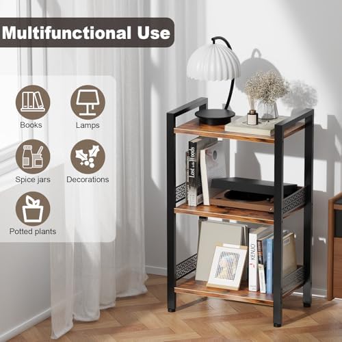 3-Tier Book Shelf, Bookcase with a Back Panel, Storage Shelves for Bedroom, Living Room & Home Storage (Brown Black)