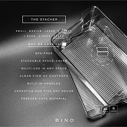 BINO | Stackable Storage Bins, X-Large - 4 Pack | THE STACKER COLLECTION | Clear Plastic Storage Bins | Organization Con
