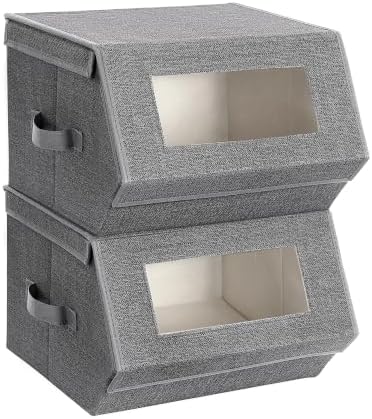 SONGMICS Stackable Storage Bins, Set of 2, with Lids and Front Windows