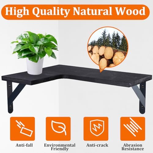 5 Pack Floating Shelves, Rustic Wood, Black