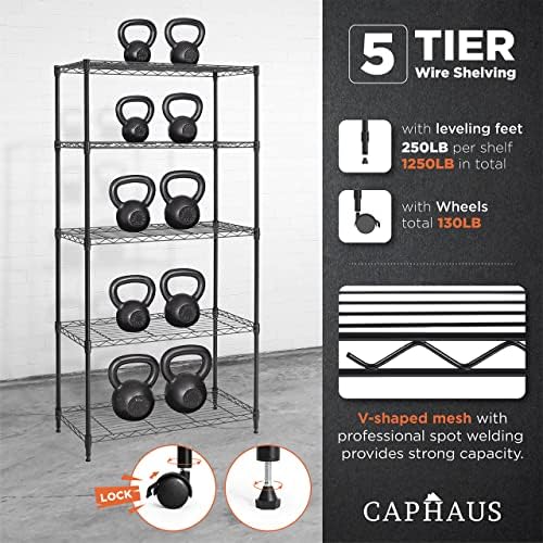 CAPHAUS 3/4/5-Tier Adjustable Height Wire Shelving Unit, Wire Rack Shelving, Metal Steel Storage Shelves, Garage Shelvin