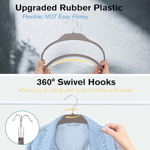 Plastic Hangers for Clothes, Upgraded Rubber Non Slip Clothes Hangers, Non Velvet Durable Clothing Hangers, 15.7 Inches for Adults Clothes, Gray, 20 Pack