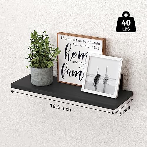 WOPITUES Floating Shelves Set of 6 for Wall Decor & Storage, Black