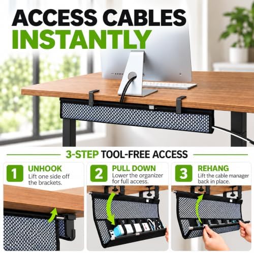Perfect POSTURE Mesh Cable Organizer – Clamp-Mounted Under Desk Cable Management, Flexible Mesh, Easy-Access Design, & S