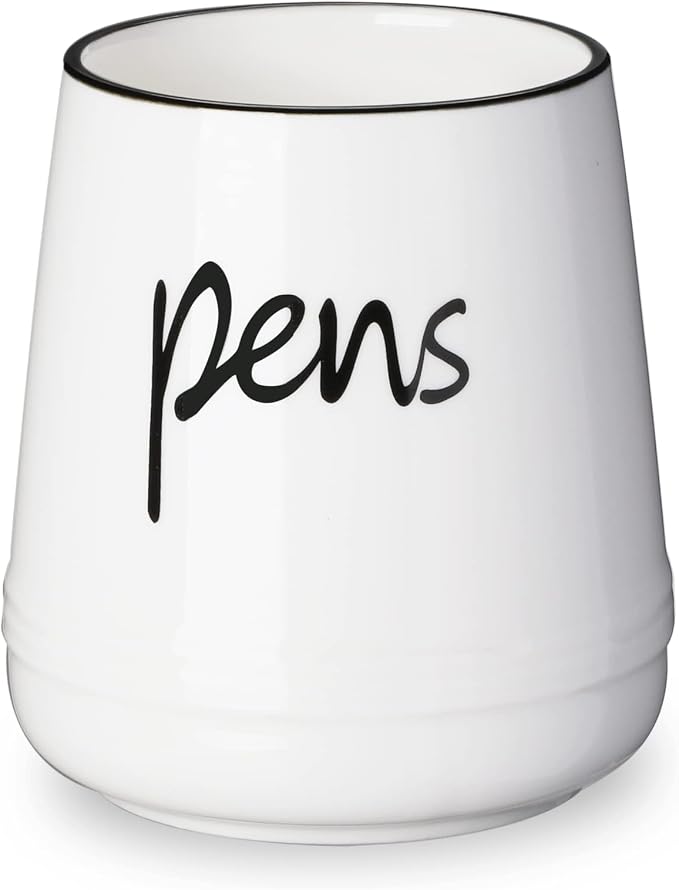 LEETOYI Ceramic Farmhouse Pen Holder for Desk, Pencil Organizer 16oz (White)
