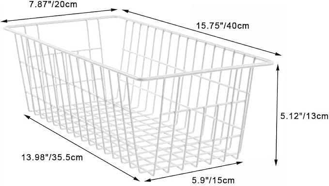 SANNO 15.7" Freezer Baskets Wire Storage Baskets Bin Organizer Food,Kitchen, Basket Organizers Bins for Home, Bathroom, Closet Organization, white,set of 4