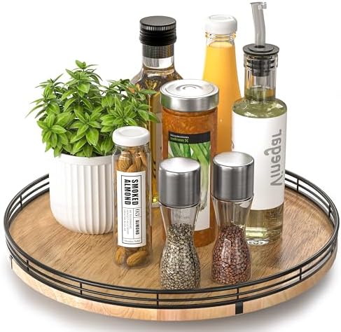 AMH 13-Inch Farmhouse Oak Lazy Susan Organizer for Table and Cabinet
