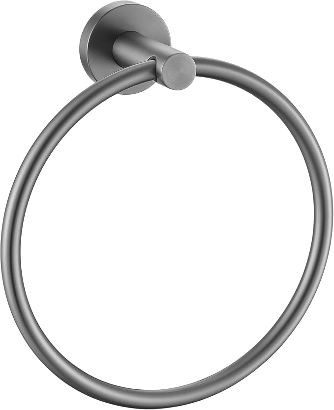 APLusee Gunmetal Gray Towel Ring, 304 Stainless Steel Rustproof Towel Holder for Bathroom Wall Mounted, Easy to Install