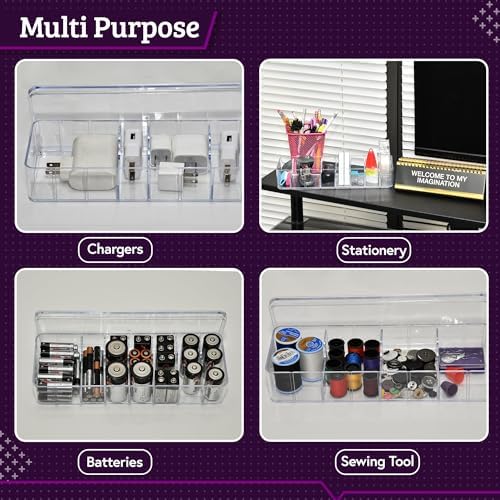 Set of 3 Cable Organizer Box W/Labels - Charger Box, Stackable W/Lids-Cord Organizer Junk Drawer- Cord Storage Box for D