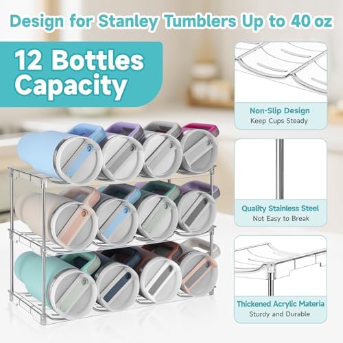 Stackable Water Bottle Organizer Large Compartment Water Bottle Holder