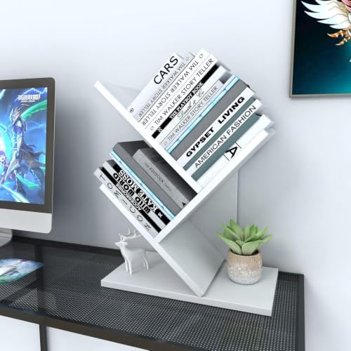 Godferyxin Small Bookshelf, 3-Tier Wood Tree Bookshelf with Office,White