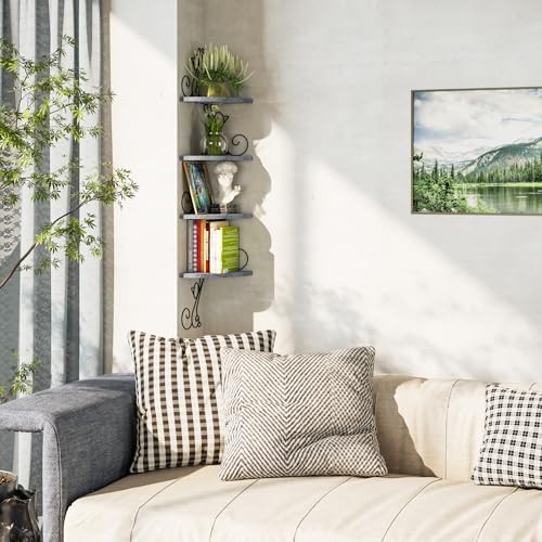 Alsonerbay 4-Tier Cat Shaped Corner Floating Shelf Wall Mount, Grey