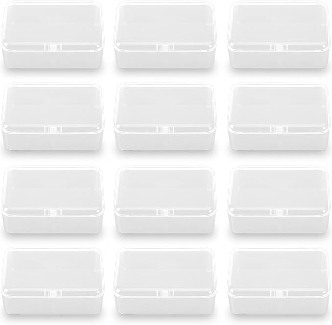12 Pack Rectangular Clear Plastic Organizer Storage Box Containers (3.54 x 2.36 x 1.38 inch) with Lid for Beads and More