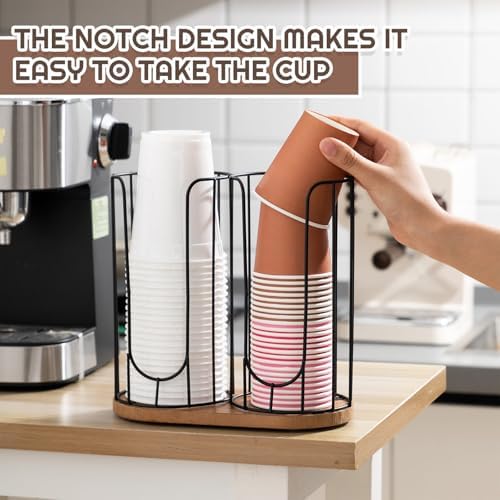 Geelin 18oz Adjustable Coffee Cup Dispenser with Wooden Base, Cup and Lid Holder, Cups Holder Organizer for Coffee Pod S