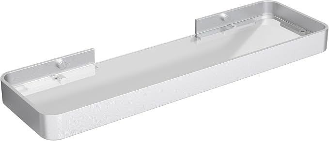 Danpoo 16-Inch Wall Shelf, Clear Tempered Glass with Matte Silver Aluminum Frame – Sleek Floating Bathroom Organizer