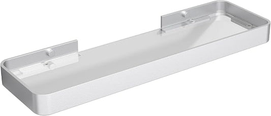 Danpoo 16-Inch Wall Shelf, Clear Tempered Glass with Matte Silver Aluminum Frame – Sleek Floating Bathroom Organizer