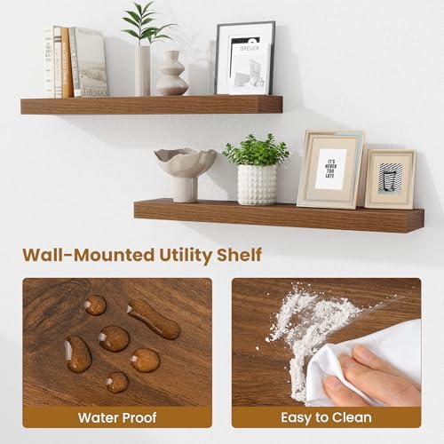 Fun Memories Bathroom Shelves 32 Inch Long Set of 2, Floating Shelves for Wall with Invisible Brackets, for Bedroom, Liv