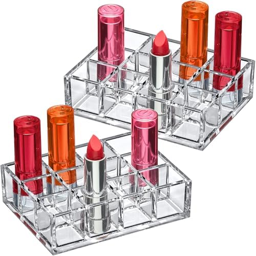 Amazing Abby - Allure - 2-Pack 12-Slot Acrylic Lipstick Organizer, Lipstick Holder, Lip Gloss Holder, Cosmetic Storage D