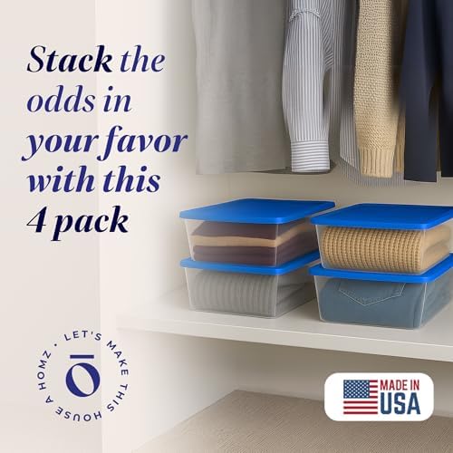 HOMZ Snaplock, Small Clear Plastic Storage Organizer Bins w/Lids, 4 Pack