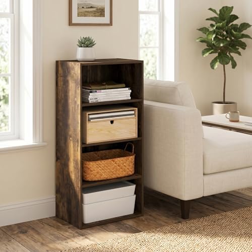 4-Tier Open Shelf Bookcase, Cube Storage Organizer Bookshelf, Book Shelf, 11 x 17 x 35, for Bedroom, Home Office, Living