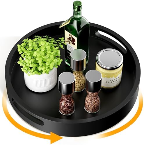 Lazy Susan Organizer Homerays 13 Inch Non-Skid Bamboo Lazy Susan for Kitchen Rotating Spice Rack with Handles, Wood Turn