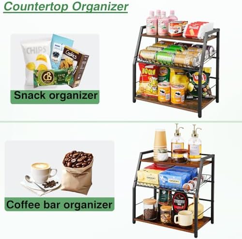 Kitchen Countertop Organizer, 3 Tiers Snack Organizer Wooden Candy Display Stand Coffee Station Organizer, Counter Stora