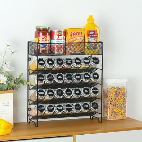 Skiileor Spice Rack Organizer with 28 Spice Jars,Spice Labels and Funnel