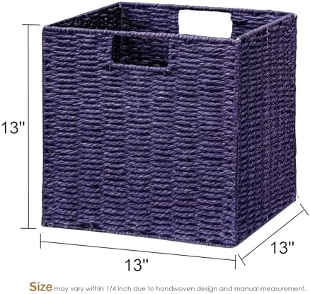 Vagusicc Wicker Storage Basket, Set of 2 Hand-Woven Paper Rope Wicker Basket, Foldable Cube Storage Bins, Square Large S