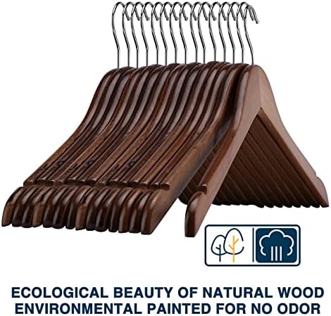 Wooden Hangers 20 Pack - Sturdy Walnut Hangers for Shirts, Coats & Dresses - Ideal for Laundry & Everyday Use