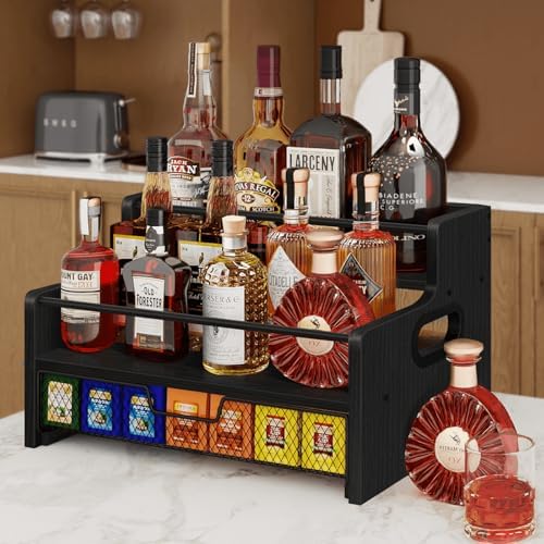 Homode 3-Tier Coffee Bar Organizer, 8 Bottle Syrup Stand, Black