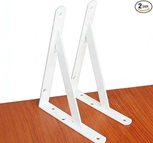 2 Pack L8 x H 6" White Heavy Duty Shelf Brackets with Screws Metal Shelf Brackets Shelf Support Angle Brackets for Shelves L Brackets Heavy Duty Floating Shelf