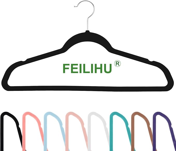 Velvet Clothes Hangers (50 Pack) Heavy Duty Durable Suit Hanger Vibrant Color Hangers Lightweight Space Saving Coat Hangers for Closet -Black-Silver
