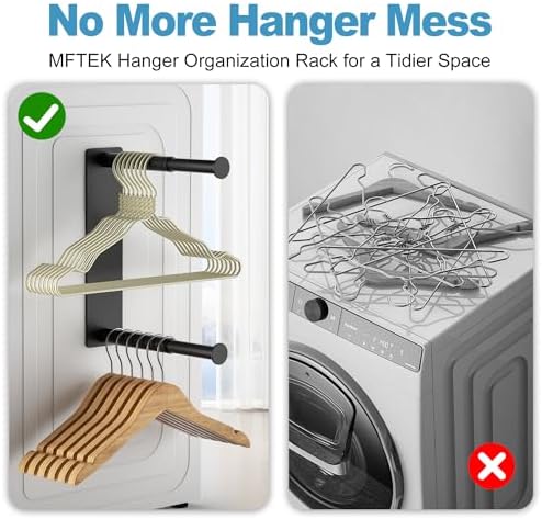 MFTEK Hanger Organizer Stacker, Magnetic Hanger Holder, Extendable Hanger Storage Rack for Washing Machine Closet Laundry Room Organization, Hanger Stand Rack for Adult Kids Velvet Hangers (Black)